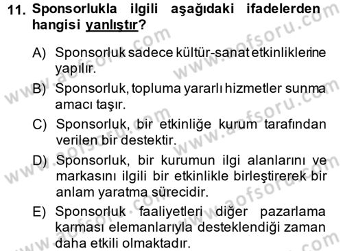 Bütünleşik Pazarlama İletişimi Dersi 2013 - 2014 Yılı (Vize) Ara Sınav Soruları 11. Soru