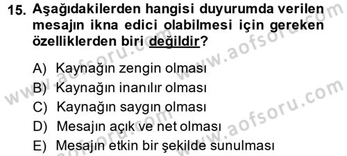 Bütünleşik Pazarlama İletişimi Dersi 2013 - 2014 Yılı (Vize) Ara Sınav Soruları 15. Soru