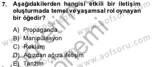 Bütünleşik Pazarlama İletişimi Dersi 2013 - 2014 Yılı (Vize) Ara Sınav Soruları 7. Soru
