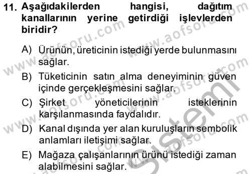 Bütünleşik Pazarlama İletişimi Dersi 2013 - 2014 Yılı (Final) Dönem Sonu Sınav Soruları 11. Soru