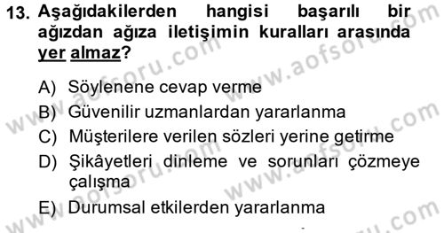 Bütünleşik Pazarlama İletişimi Dersi 2013 - 2014 Yılı (Final) Dönem Sonu Sınav Soruları 13. Soru