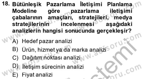 Bütünleşik Pazarlama İletişimi Dersi 2013 - 2014 Yılı (Final) Dönem Sonu Sınav Soruları 18. Soru