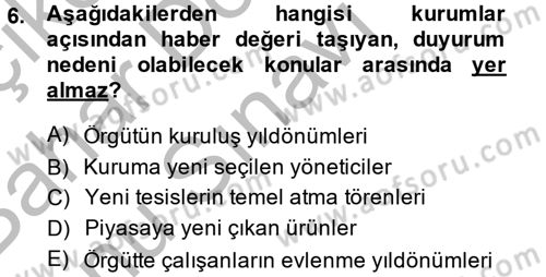 Bütünleşik Pazarlama İletişimi Dersi 2013 - 2014 Yılı (Final) Dönem Sonu Sınav Soruları 6. Soru