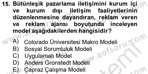 Bütünleşik Pazarlama İletişimi Dersi 2013 - 2014 Yılı Tek Ders Sınav Soruları 15. Soru