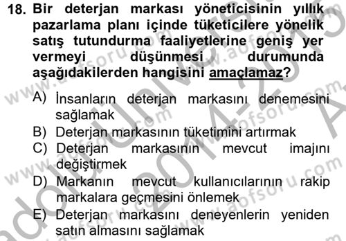 Bütünleşik Pazarlama İletişimi Dersi 2014 - 2015 Yılı (Vize) Ara Sınav Soruları 18. Soru