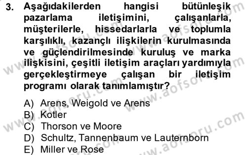 Bütünleşik Pazarlama İletişimi Dersi 2014 - 2015 Yılı (Vize) Ara Sınav Soruları 3. Soru