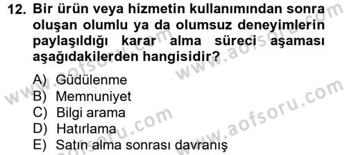 Bütünleşik Pazarlama İletişimi Dersi 2014 - 2015 Yılı (Final) Dönem Sonu Sınav Soruları 12. Soru