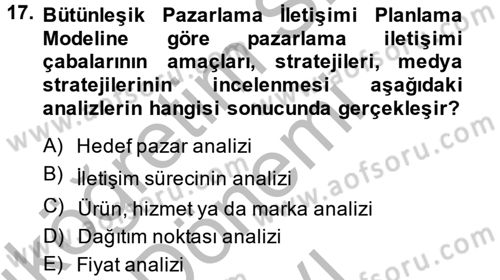 Bütünleşik Pazarlama İletişimi Dersi 2014 - 2015 Yılı (Final) Dönem Sonu Sınav Soruları 17. Soru