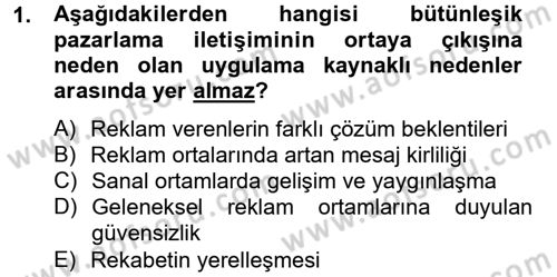 Bütünleşik Pazarlama İletişimi Dersi 2014 - 2015 Yılı Tek Ders Sınav Soruları 1. Soru