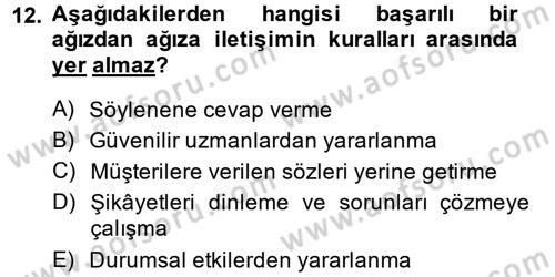 Bütünleşik Pazarlama İletişimi Dersi 2014 - 2015 Yılı Tek Ders Sınav Soruları 12. Soru