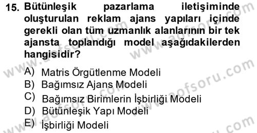 Bütünleşik Pazarlama İletişimi Dersi 2014 - 2015 Yılı Tek Ders Sınav Soruları 15. Soru
