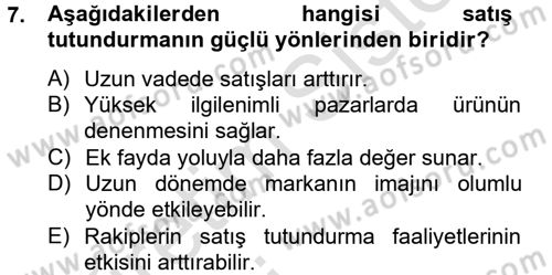 Bütünleşik Pazarlama İletişimi Dersi 2014 - 2015 Yılı Tek Ders Sınav Soruları 7. Soru
