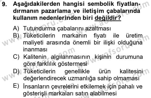 Bütünleşik Pazarlama İletişimi Dersi 2014 - 2015 Yılı Tek Ders Sınav Soruları 9. Soru