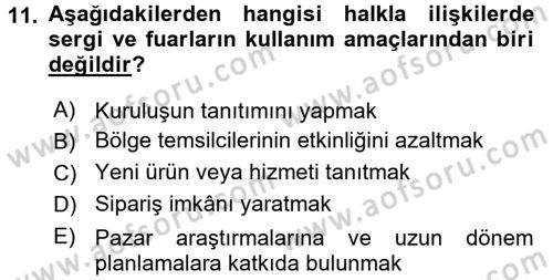 Bütünleşik Pazarlama İletişimi Dersi 2015 - 2016 Yılı (Vize) Ara Sınav Soruları 11. Soru