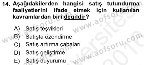 Bütünleşik Pazarlama İletişimi Dersi 2015 - 2016 Yılı (Vize) Ara Sınav Soruları 14. Soru