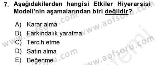 Bütünleşik Pazarlama İletişimi Dersi 2015 - 2016 Yılı (Vize) Ara Sınav Soruları 7. Soru