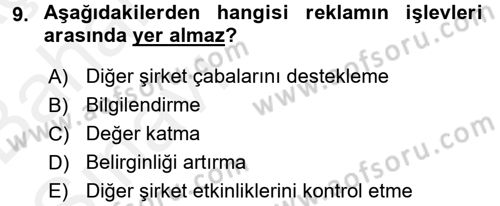 Bütünleşik Pazarlama İletişimi Dersi 2015 - 2016 Yılı (Vize) Ara Sınav Soruları 9. Soru