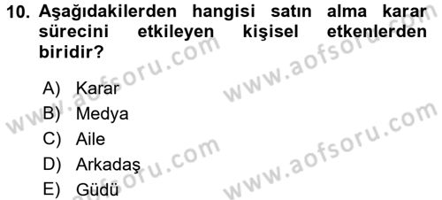 Bütünleşik Pazarlama İletişimi Dersi 2015 - 2016 Yılı (Final) Dönem Sonu Sınav Soruları 10. Soru
