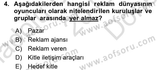 Bütünleşik Pazarlama İletişimi Dersi 2015 - 2016 Yılı (Final) Dönem Sonu Sınav Soruları 4. Soru