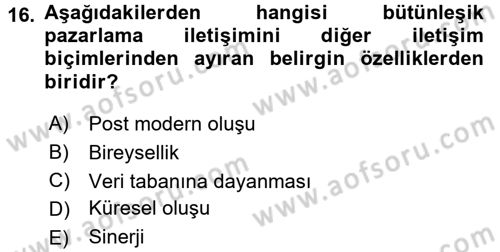 Bütünleşik Pazarlama İletişimi Dersi 2015 - 2016 Yılı Tek Ders Sınav Soruları 16. Soru