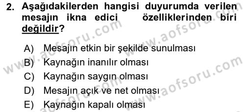 Bütünleşik Pazarlama İletişimi Dersi 2015 - 2016 Yılı Tek Ders Sınav Soruları 2. Soru
