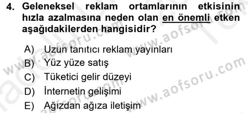 Bütünleşik Pazarlama İletişimi Dersi 2015 - 2016 Yılı Tek Ders Sınav Soruları 4. Soru
