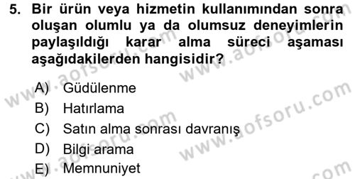 Bütünleşik Pazarlama İletişimi Dersi 2015 - 2016 Yılı Tek Ders Sınav Soruları 5. Soru