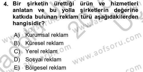Bütünleşik Pazarlama İletişimi Dersi 2016 - 2017 Yılı 3 Ders Sınav Soruları 4. Soru