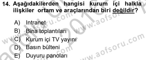 Bütünleşik Pazarlama İletişimi Dersi 2016 - 2017 Yılı (Vize) Ara Sınav Soruları 14. Soru