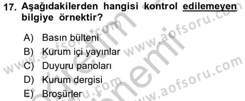 Bütünleşik Pazarlama İletişimi Dersi 2016 - 2017 Yılı (Vize) Ara Sınav Soruları 17. Soru