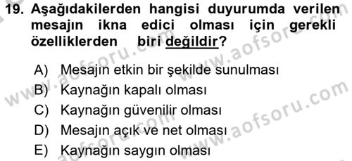 Bütünleşik Pazarlama İletişimi Dersi 2016 - 2017 Yılı (Vize) Ara Sınav Soruları 19. Soru