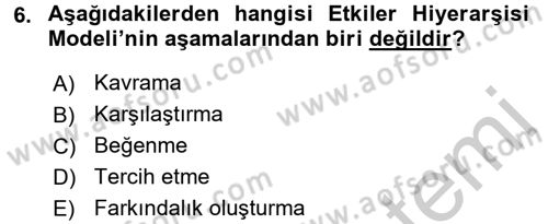 Bütünleşik Pazarlama İletişimi Dersi 2016 - 2017 Yılı (Vize) Ara Sınav Soruları 6. Soru
