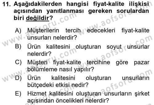 Bütünleşik Pazarlama İletişimi Dersi 2016 - 2017 Yılı (Final) Dönem Sonu Sınav Soruları 11. Soru