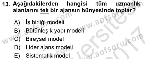 Bütünleşik Pazarlama İletişimi Dersi 2016 - 2017 Yılı (Final) Dönem Sonu Sınav Soruları 13. Soru