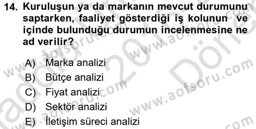 Bütünleşik Pazarlama İletişimi Dersi 2016 - 2017 Yılı (Final) Dönem Sonu Sınav Soruları 14. Soru