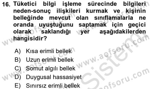 Bütünleşik Pazarlama İletişimi Dersi 2016 - 2017 Yılı (Final) Dönem Sonu Sınav Soruları 16. Soru