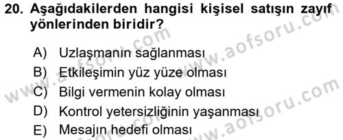 Bütünleşik Pazarlama İletişimi Dersi 2016 - 2017 Yılı (Final) Dönem Sonu Sınav Soruları 20. Soru