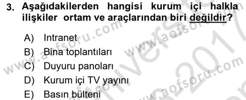 Bütünleşik Pazarlama İletişimi Dersi 2016 - 2017 Yılı (Final) Dönem Sonu Sınav Soruları 3. Soru