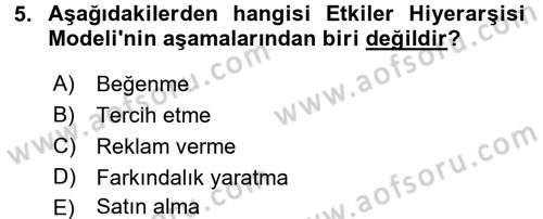 Bütünleşik Pazarlama İletişimi Dersi 2016 - 2017 Yılı (Final) Dönem Sonu Sınav Soruları 5. Soru