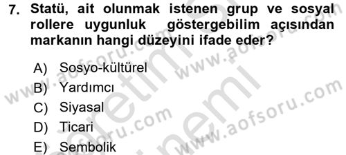 Bütünleşik Pazarlama İletişimi Dersi 2016 - 2017 Yılı (Final) Dönem Sonu Sınav Soruları 7. Soru