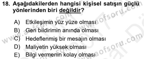 Bütünleşik Pazarlama İletişimi Dersi 2017 - 2018 Yılı (Vize) Ara Sınav Soruları 18. Soru
