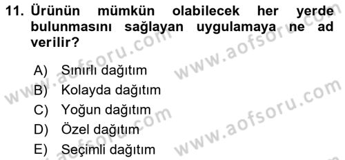 Bütünleşik Pazarlama İletişimi Dersi 2017 - 2018 Yılı (Final) Dönem Sonu Sınav Soruları 11. Soru
