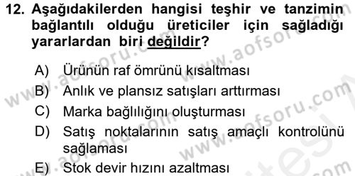 Bütünleşik Pazarlama İletişimi Dersi 2017 - 2018 Yılı (Final) Dönem Sonu Sınav Soruları 12. Soru