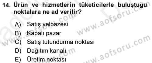 Bütünleşik Pazarlama İletişimi Dersi 2017 - 2018 Yılı (Final) Dönem Sonu Sınav Soruları 14. Soru