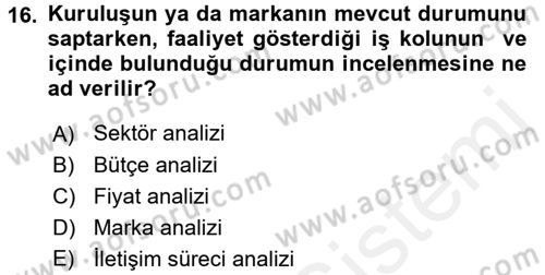 Bütünleşik Pazarlama İletişimi Dersi 2017 - 2018 Yılı (Final) Dönem Sonu Sınav Soruları 16. Soru