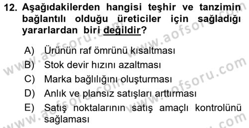 Bütünleşik Pazarlama İletişimi Dersi 2018 - 2019 Yılı 3 Ders Sınav Soruları 12. Soru