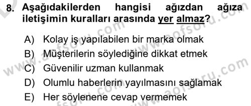 Bütünleşik Pazarlama İletişimi Dersi 2018 - 2019 Yılı 3 Ders Sınav Soruları 8. Soru