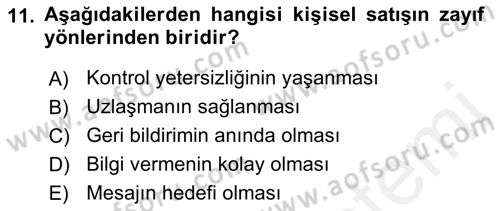 Bütünleşik Pazarlama İletişimi Dersi 2018 - 2019 Yılı (Vize) Ara Sınav Soruları 11. Soru