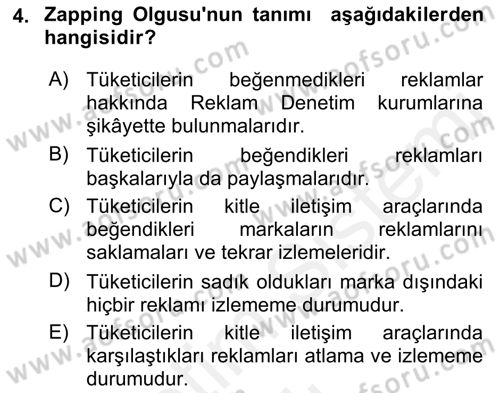 Bütünleşik Pazarlama İletişimi Dersi 2018 - 2019 Yılı (Vize) Ara Sınav Soruları 4. Soru