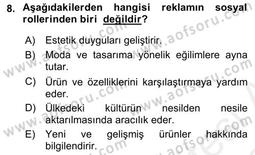 Bütünleşik Pazarlama İletişimi Dersi 2018 - 2019 Yılı (Vize) Ara Sınav Soruları 8. Soru